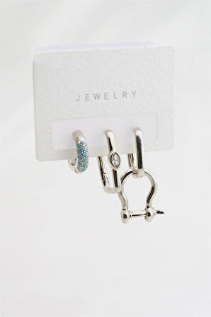 Kadın Altın Kaplama Firuze Zirkon Taşlı 3'lü Küpe Set TKR001