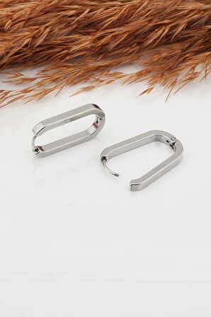 Kadın Çelik Basic Geometrik 2.5 cm Elips Moldel Klipsli Küpe