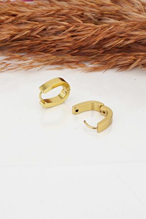 Kadın Çelik Basic Geometrik 1.5  cm Elips Moldel Klipsli Küpe