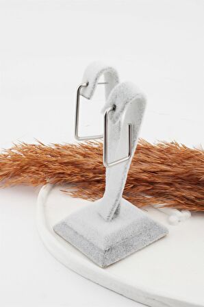 Kadın Çelik Basic Geometrik 3.5 cm Dikdörtgen Model Küpe