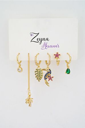 Kadın Altın Kaplama Papağan Figürlü 6'lı Set Küpe
