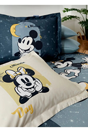 Özdilek Mickey Minnie Day Mavi Disney Lisanslı Çift Kişilik Nevresim Takımı (Lastikli Çarşaf)