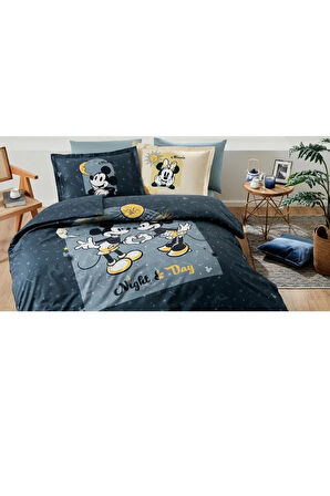 Özdilek Mickey Minnie Day Mavi Disney Lisanslı Çift Kişilik Nevresim Takımı (Lastikli Çarşaf)