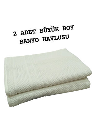 2 Adet Büyük Boy Banyo Havlusu 90x150 cm Devon Beyaz