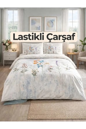 - NEV (Nev Serisi) Çift Kişilik Çarşafı Lastikli Nevresim Takımı