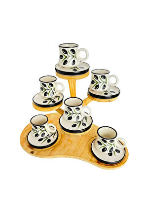 6’lı Takım Zeytin Desenli,  El Yapımı kazan Seramik Kahve Fincanı, Kahve Fincanı, Hand made