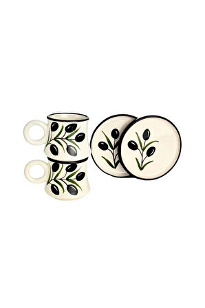 6’lı Takım Zeytin Desenli,  El Yapımı kazan Seramik Kahve Fincanı, Kahve Fincanı, Hand made
