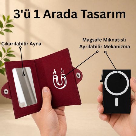 3'ü 1 Arada Kişiselleştirilebilir Hakiki Deri Cüzdan – Ayrılabilir MagSafe Kartlık - RFID Korumalı