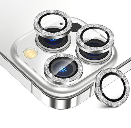 Iphone 16 Pro ve 16 Pro Max Beyaz (White) Titanyum Uyumlu Taşlı Kamera Lens Koruyucu Cam