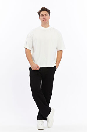 Erkek Siyah  Basic Pamuk Bisiklet Yaka T-shirt