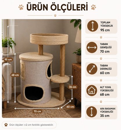 Zen Modern Kedi Evi – Tırmalama Direkli Konforlu Kedi Yuvası