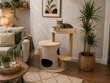 Zen Modern Kedi Evi – Tırmalama Direkli Konforlu Kedi Yuvası