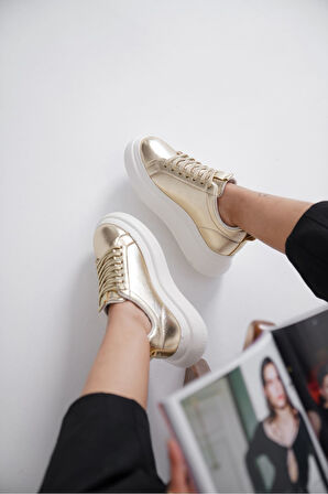 Nitra Premium Kadın Altın Sneaker