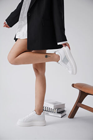 Belinda Premium Comfort Beyaz Taşlı Kadın Sneaker