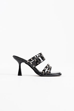 Merlin Premium Topuklu Kadın Siyah Terlik