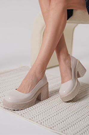 Talya Premium Kadın Bej Rugan Dolgu Topuklu Ayakkabı