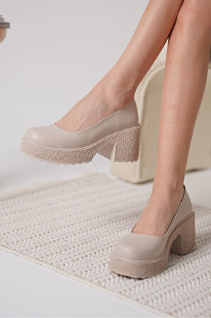 Talya Premium Kadın Bej Dolgu Topuklu Ayakkabı