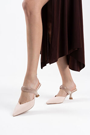 Nina Premium Topuklu Bej Kadın Terlik