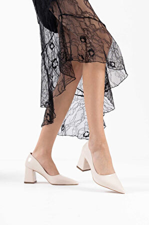 Valeria Premium Bej Rugan Kadın Topuklu Ayakkabı