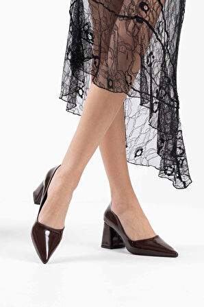 Valeria Premium Acı Kahve Rugan Kadın Topuklu Ayakkabı