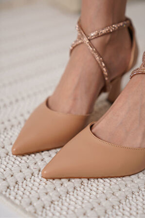 Fiona Premium Taşlı Kadın Nude Topuklu Ayakkabı