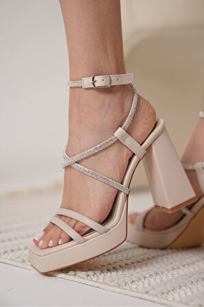 Carmen Premium Kadın Bej Topuklu Sandalet