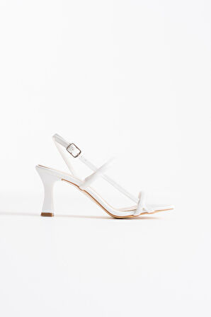 Monya Premium Kadın Beyaz Topuklu Sandalet