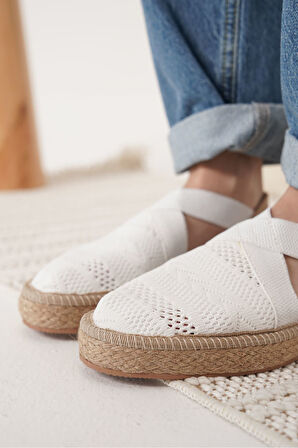 Rosa Premium Keten Rahat Beyaz Kadın Sandalet 