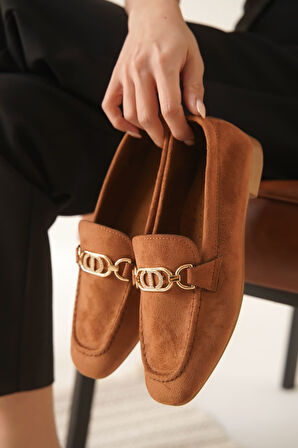 Hera Premium Kadın Süet Taba Günlük Babet