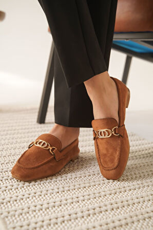 Hera Premium Kadın Süet Taba Günlük Babet