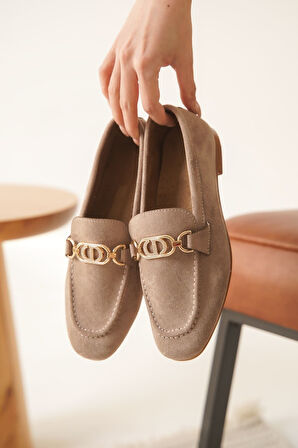 Hera Premium Kadın Süet Vizon Günlük Babet