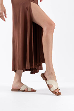 Fergei Premium Bej Hakiki Deri Terlik