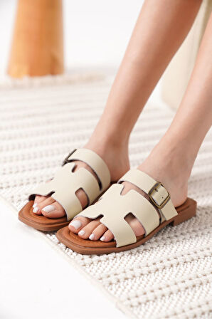 Garcia Premium Bej Hakiki Deri Terlik