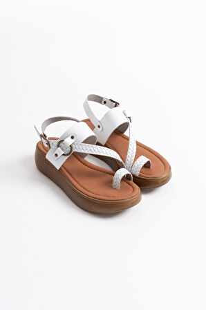 Likya Premium Beyaz Hakiki Deri Sandalet