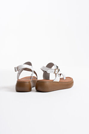 Likya Premium Beyaz Hakiki Deri Sandalet