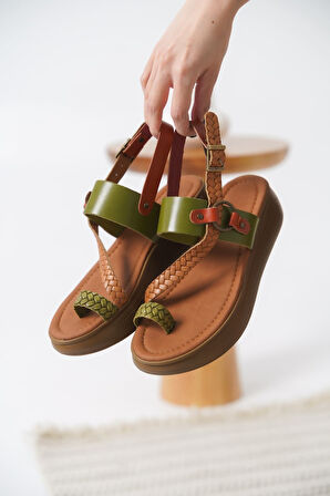 Likya Premium Çok Renkli Hakiki Deri Sandalet