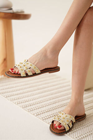 Loose Premium Bej Hakiki Deri Terlik