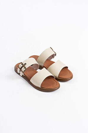 Kares Premium Bej Hakiki Deri Terlik