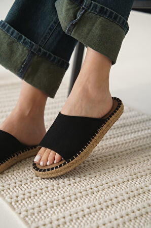 Grey Premium Süet Siyah Kadın Terlik