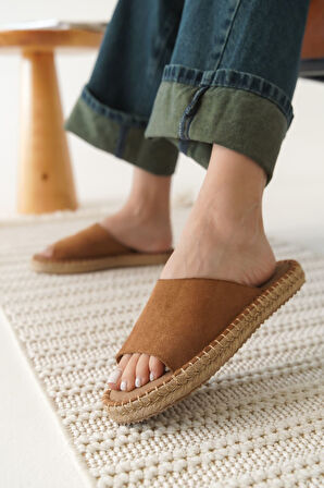 Grey Premium Süet Taba Kadın Terlik