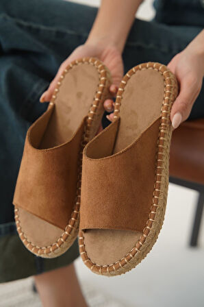 Grey Premium Süet Taba Kadın Terlik