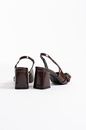 Keira Premium Acı Kahve Rugan Kadın Topuklu Ayakkabı