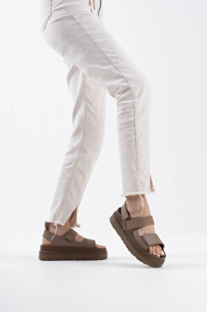 Zeta Premium Cırtlı Kahverengi Kadın Sandalet