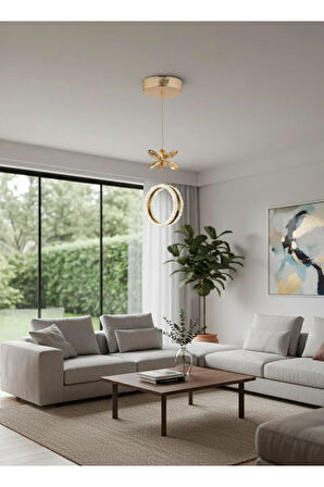 Zero Model Kristal Taşlı Gold 3 Renk Modu Ledli Salon Mutfak Oturma Odası Sarkıt Led Avize