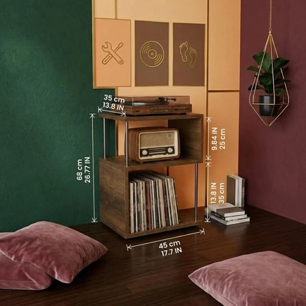 RetroSpinHouse Zeus Pikap Standı Koyu Ceviz 45x35x68 cm Ahşap Plak Dolabı ve LP Saklama