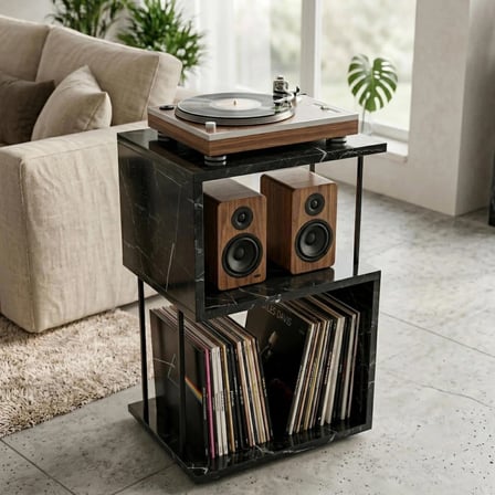 RetroSpinHouse Zeus Pikap Standı Safir Meşe 45x35x68 cm Ahşap Plak Dolabı ve Vinil Saklama Ünitesi