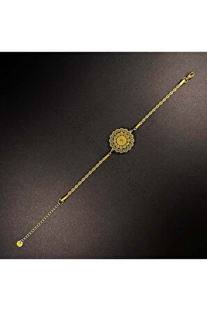 Xxx Ata Model, Reşatlı, Dorikalı Paslanmaz Çelik Zincir Bileklik 8 Altın Renk