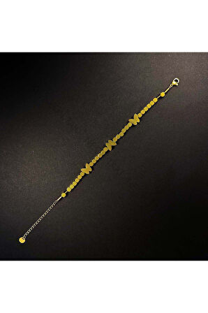 Kelebek Figürlü, Paslanmaz Çelik Zincir Bileklik 17, Altın Renk