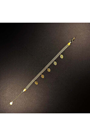 Yaprak, Hasır, Paslanmaz Çelik Zincir Bileklik 19, Altın Renk