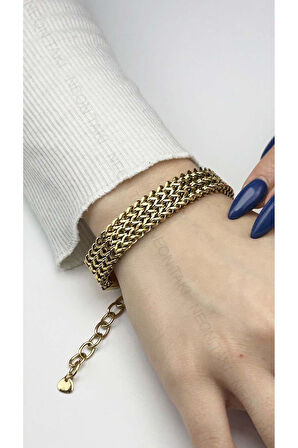 Hasır Model, Paslanmaz Çelik Zincir Bileklik 30, Altın Renk